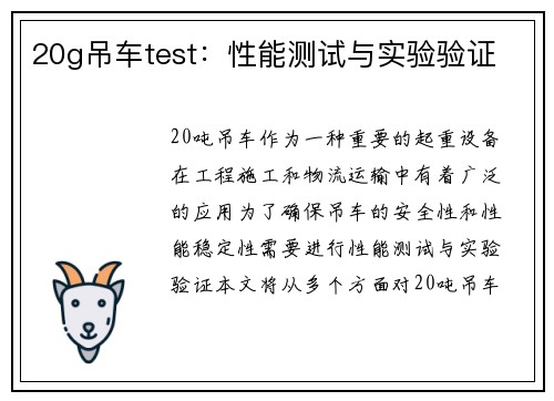 20g吊车test：性能测试与实验验证