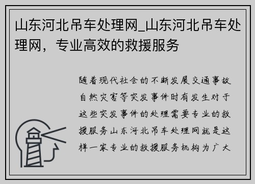 山东河北吊车处理网_山东河北吊车处理网，专业高效的救援服务