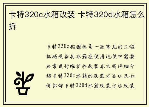 卡特320c水箱改装 卡特320d水箱怎么拆