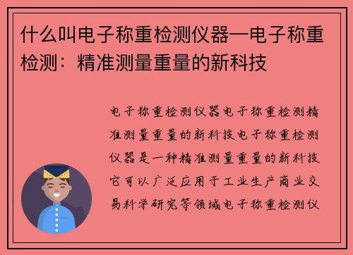 什么叫电子称重检测仪器—电子称重检测：精准测量重量的新科技